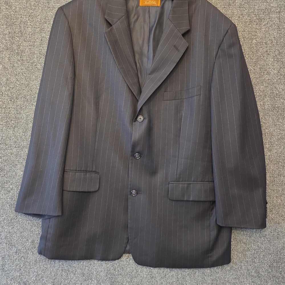 Tasso Elba Suit Jacket Mens 44R Blue Wool Pinstripe 3 Button Angelico Macys